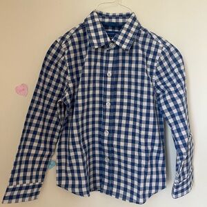 Maison Me Blue and White Checkered Kids Button Down Shirt, Size 7